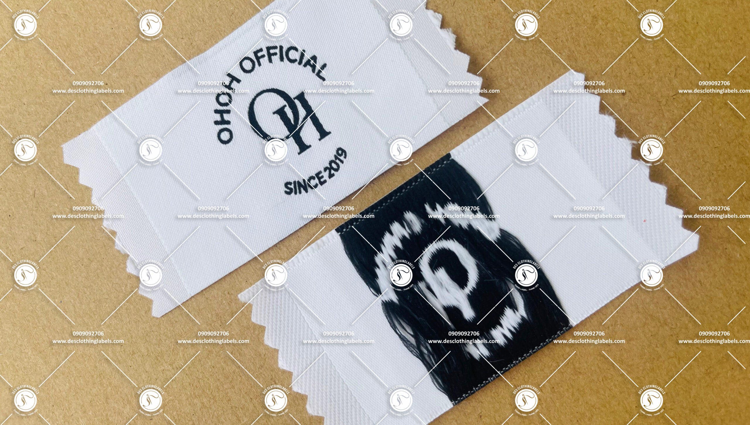 NHÃN DỆT 2 DA BRAND OHOH OFFICIAL - xưởng dệt mác trắng nền đen